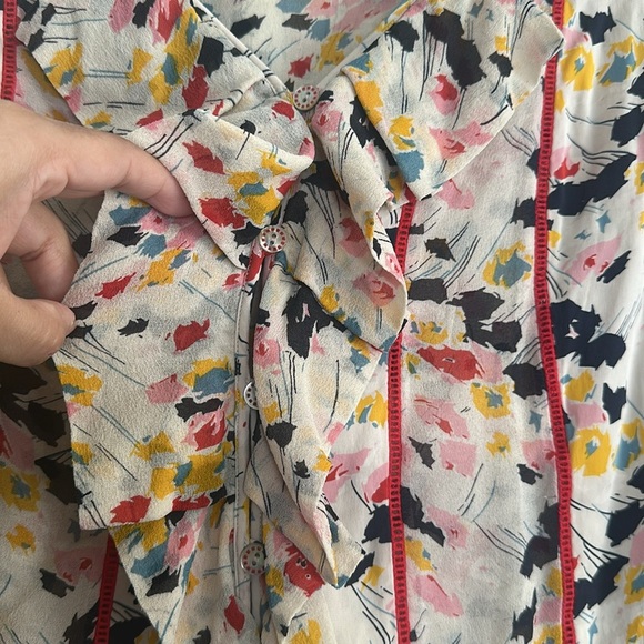 Diane Von Furstenburg Floral Print Silk Button Down 3/4 Sleeve Top Womens Size 6 - Picture 5 of 13